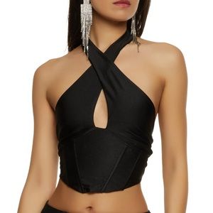 Twist Front Halter Corset Top - Black